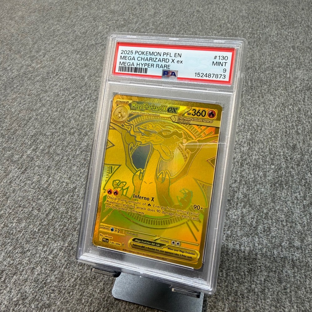 2025 Pokemon PFL Mega Charizard X ex 130/094 Gold Hyper Rare PSA 9 Mint
